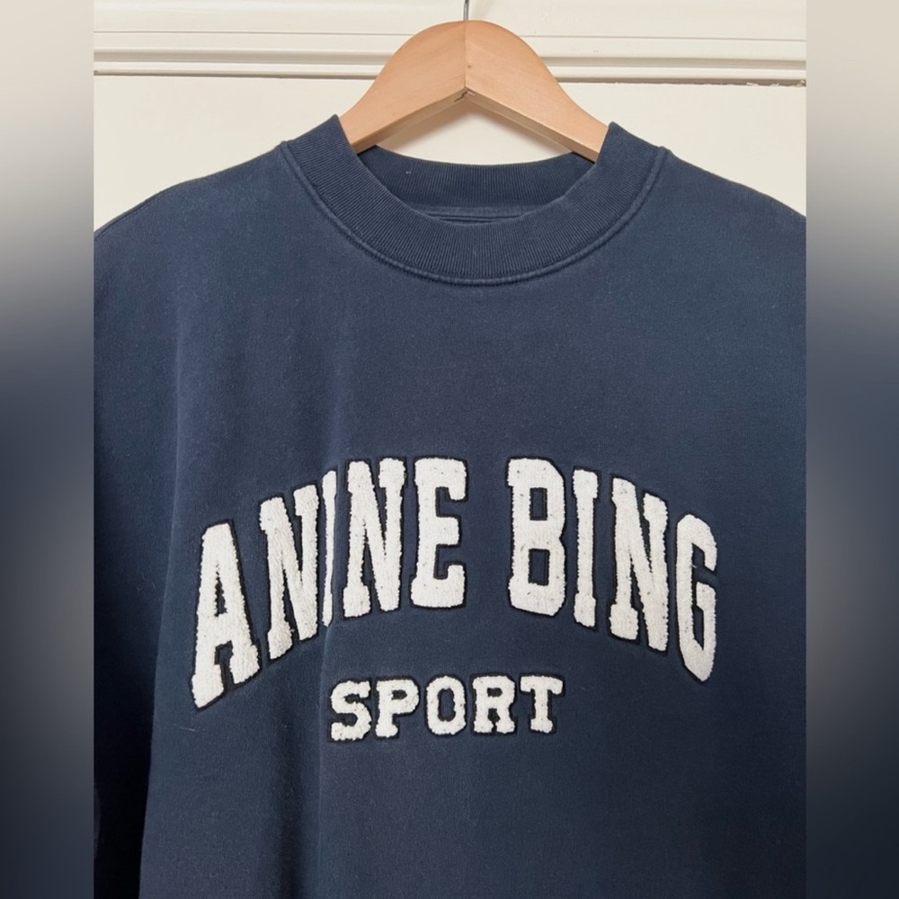 XS Anine Bing Organic Cotton Tyler Sweatshirt in Navy - Picture 3 of 5